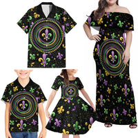 Mardi Gras Fleur De Lis Family Matching Off Shoulder Maxi Dress and Hawaiian Shirt With Round Carnival Beads LT9 - Wonder Print Shop