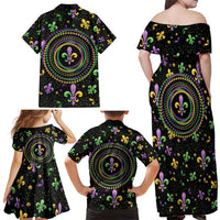 Mardi Gras Fleur De Lis Family Matching Off Shoulder Maxi Dress and Hawaiian Shirt With Round Carnival Beads LT9 - Wonder Print Shop