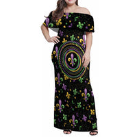 Mardi Gras Fleur De Lis Family Matching Off Shoulder Maxi Dress and Hawaiian Shirt With Round Carnival Beads LT9 - Wonder Print Shop
