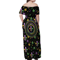 Mardi Gras Fleur De Lis Family Matching Off Shoulder Maxi Dress and Hawaiian Shirt With Round Carnival Beads LT9 - Wonder Print Shop