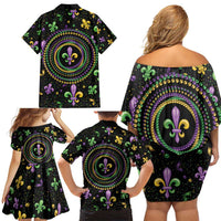 Mardi Gras Fleur De Lis Family Matching Off Shoulder Short Dress and Hawaiian Shirt With Round Carnival Beads LT9 - Wonder Print Shop