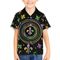 Mardi Gras Fleur De Lis Family Matching Off Shoulder Short Dress and Hawaiian Shirt With Round Carnival Beads LT9 - Wonder Print Shop