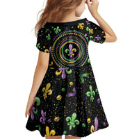 Mardi Gras Fleur De Lis Family Matching Short Sleeve Bodycon Dress and Hawaiian Shirt With Round Carnival Beads - Wonder Print Shop