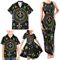 Mardi Gras Fleur De Lis Family Matching Tank Maxi Dress and Hawaiian Shirt With Round Carnival Beads - Wonder Print Shop