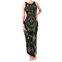 Mardi Gras Fleur De Lis Family Matching Tank Maxi Dress and Hawaiian Shirt With Round Carnival Beads - Wonder Print Shop