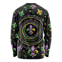Mardi Gras Fleur De Lis Long Sleeve Shirt With Round Carnival Beads - Wonder Print Shop