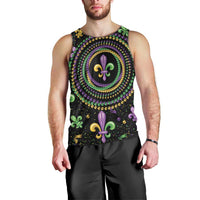 Mardi Gras Fleur De Lis Men Tank Top With Round Carnival Beads - Wonder Print Shop
