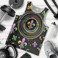 Mardi Gras Fleur De Lis Men Tank Top With Round Carnival Beads - Wonder Print Shop