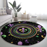 Mardi Gras Fleur De Lis Round Carpet With Round Carnival Beads - Wonder Print Shop