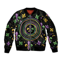 Mardi Gras Fleur De Lis Sleeve Zip Bomber Jacket With Round Carnival Beads - Wonder Print Shop