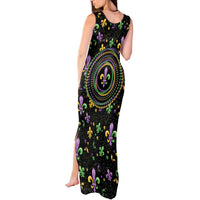 Mardi Gras Fleur De Lis Tank Maxi Dress With Round Carnival Beads - Wonder Print Shop