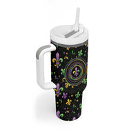Mardi Gras Fleur De Lis Tumbler With Handle With Round Carnival Beads - Wonder Print Shop