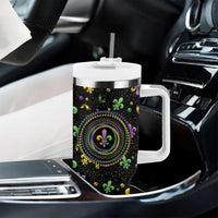 Mardi Gras Fleur De Lis Tumbler With Handle With Round Carnival Beads - Wonder Print Shop