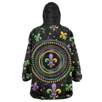 Mardi Gras Fleur De Lis Wearable Blanket Hoodie With Round Carnival Beads - Wonder Print Shop