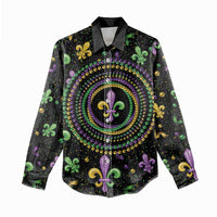 Mardi Gras Fleur De Lis Women Casual Shirt With Round Carnival Beads - Wonder Print Shop