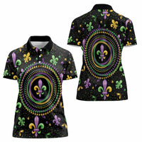 Mardi Gras Fleur De Lis Women Polo Shirt With Round Carnival Beads - Wonder Print Shop