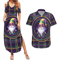 Mardi Gras Gnome Couples Matching Summer Maxi Dress and Hawaiian Shirt Beads Fleur de lis Symbol