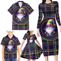 Mardi Gras Gnome Family Matching Long Sleeve Bodycon Dress and Hawaiian Shirt Beads Fleur de lis Symbol LT9 - Wonder Print Shop