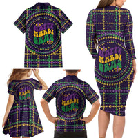 Mardi Gras Gnome Family Matching Long Sleeve Bodycon Dress and Hawaiian Shirt Beads Fleur de lis Symbol LT9 - Wonder Print Shop