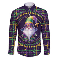 Mardi Gras Gnome Family Matching Off The Shoulder Long Sleeve Dress and Hawaiian Shirt Beads Fleur de lis Symbol