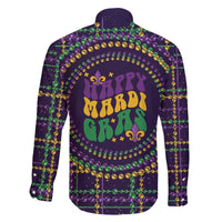 Mardi Gras Gnome Family Matching Off The Shoulder Long Sleeve Dress and Hawaiian Shirt Beads Fleur de lis Symbol