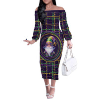 Mardi Gras Gnome Family Matching Off The Shoulder Long Sleeve Dress and Hawaiian Shirt Beads Fleur de lis Symbol
