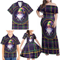 Mardi Gras Gnome Family Matching Off Shoulder Maxi Dress and Hawaiian Shirt Beads Fleur de lis Symbol LT9 - Wonder Print Shop