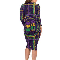 Mardi Gras Gnome Long Sleeve Bodycon Dress Beads Fleur de lis Symbol - Wonder Print Shop