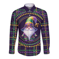 Mardi Gras Gnome Long Sleeve Button Shirt Beads Fleur de lis Symbol