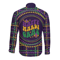 Mardi Gras Gnome Long Sleeve Button Shirt Beads Fleur de lis Symbol