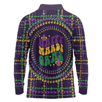 Mardi Gras Gnome Long Sleeve Polo Shirt Beads Fleur de lis Symbol - Wonder Print Shop