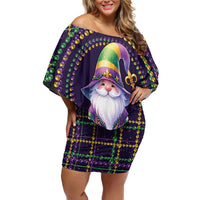 Mardi Gras Gnome Off Shoulder Short Dress Beads Fleur de lis Symbol - Wonder Print Shop
