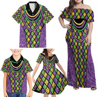 Mardi Gras Strings of Beads Family Matching Off Shoulder Maxi Dress and Hawaiian Shirt LT9 - Wonder Print Shop