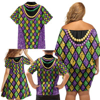 Mardi Gras Strings of Beads Family Matching Off Shoulder Short Dress and Hawaiian Shirt LT9 - Wonder Print Shop