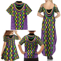 Mardi Gras Strings of Beads Family Matching Summer Maxi Dress and Hawaiian Shirt - Wonder Print Shop