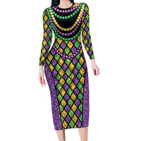 Mardi Gras Strings of Beads Long Sleeve Bodycon Dress - Wonder Print Shop