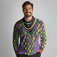 Mardi Gras Strings of Beads Long Sleeve Polo Shirt - Wonder Print Shop