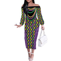 Mardi Gras Strings of Beads Off The Shoulder Long Sleeve Dress - Wonder Print Shop