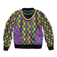 Mardi Gras Strings of Beads Sleeve Zip Bomber Jacket - Wonder Print Shop