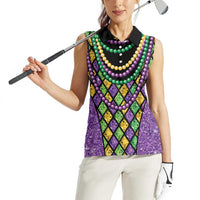 Mardi Gras Strings of Beads Women Sleeveless Polo Shirt - Wonder Print Shop