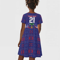Custom Haiti Grenadye Alaso Kid Short Sleeve Dress Blue Nou Retounen Anko 1974-2026 - Wonder Print Shop