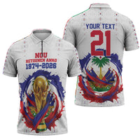 Custom Haiti Grenadye Alaso Zipper Polo Shirt White Nou Retounen Anko 1974-2026 - Wonder Print Shop