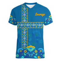 Sweden Women V Neck T Shirt Konungariket Sverige Scandinavian Pattern - Wonder Print Shop