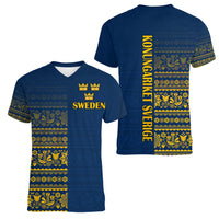 Sweden Tre Kronor Women V Neck T Shirt Sverige With Half Scandinavian Design - Wonder Print Shop