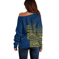 Custom Sweden Tre Kronor Off Shoulder Sweater Sverige With Half Scandinavian Design - Wonder Print Shop