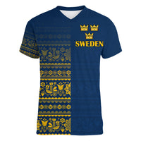 Custom Sweden Tre Kronor Women V Neck T Shirt Sverige With Half Scandinavian Design - Wonder Print Shop
