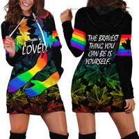 Canada LGBT History Month Hoodie Dress Hugging Rainbow Maple Leaves - Wonder Print Shop