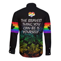 Canada LGBT History Month Long Sleeve Button Shirt Hugging Rainbow Maple Leaves - Wonder Print Shop