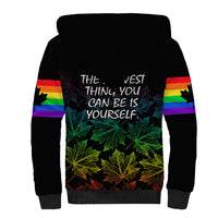 Canada LGBT History Month Sherpa Hoodie Hugging Rainbow Maple Leaves - Wonder Print Shop