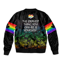 Canada LGBT History Month Sleeve Zip Bomber Jacket Hugging Rainbow Maple Leaves - Wonder Print Shop